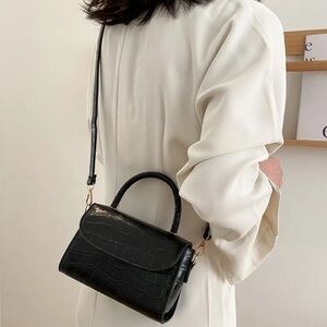 Faux Crocodile Leather Top Handle Crossbody Bag